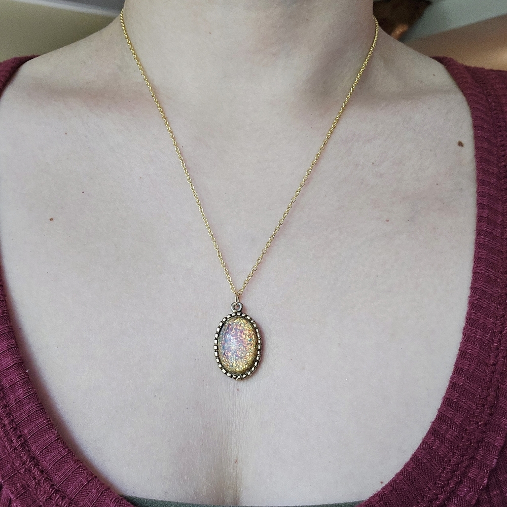 Vintage Gold & Pink Triplet Opal Necklace